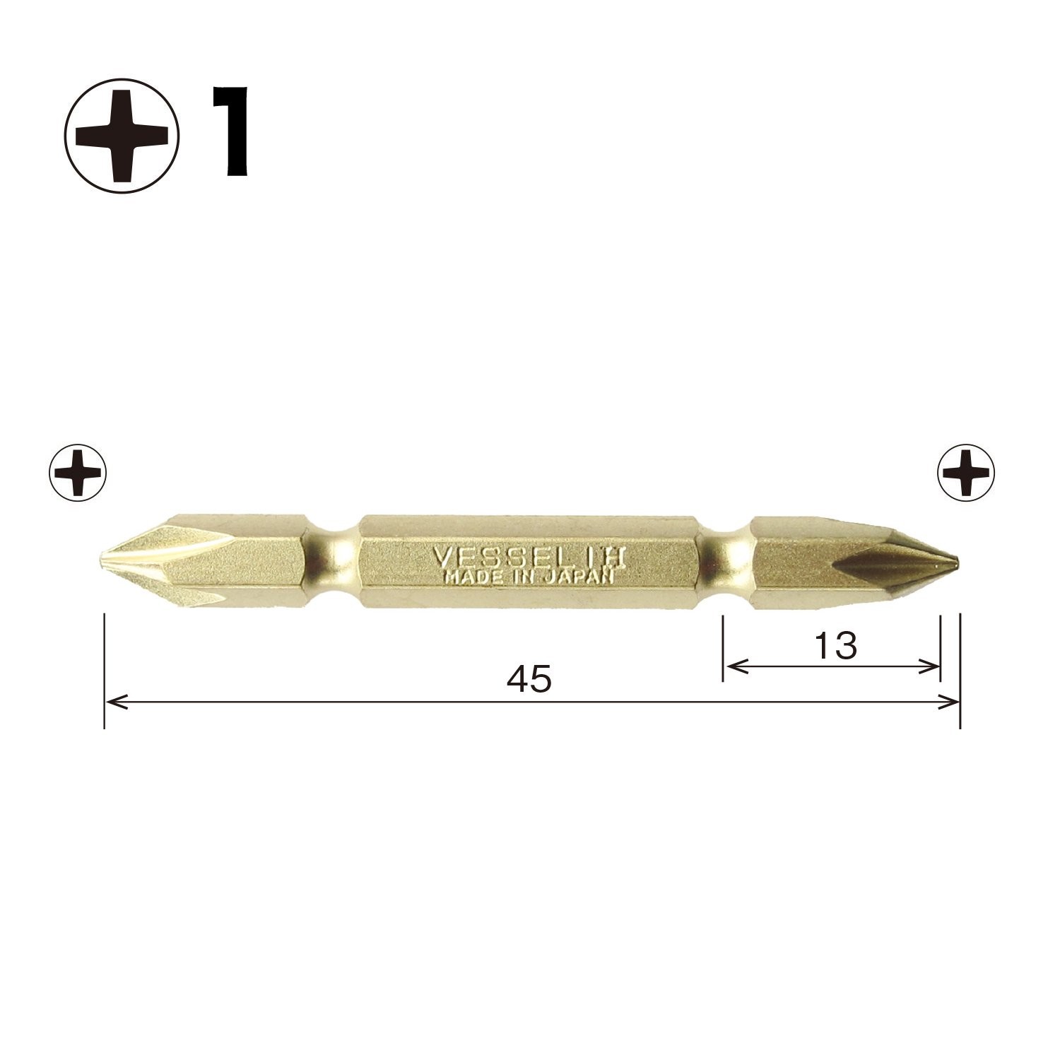 VESSEL GM141065 Gold Double-Ended Bit +1x65mm 2pcs Magnetic Screwdriver Bit