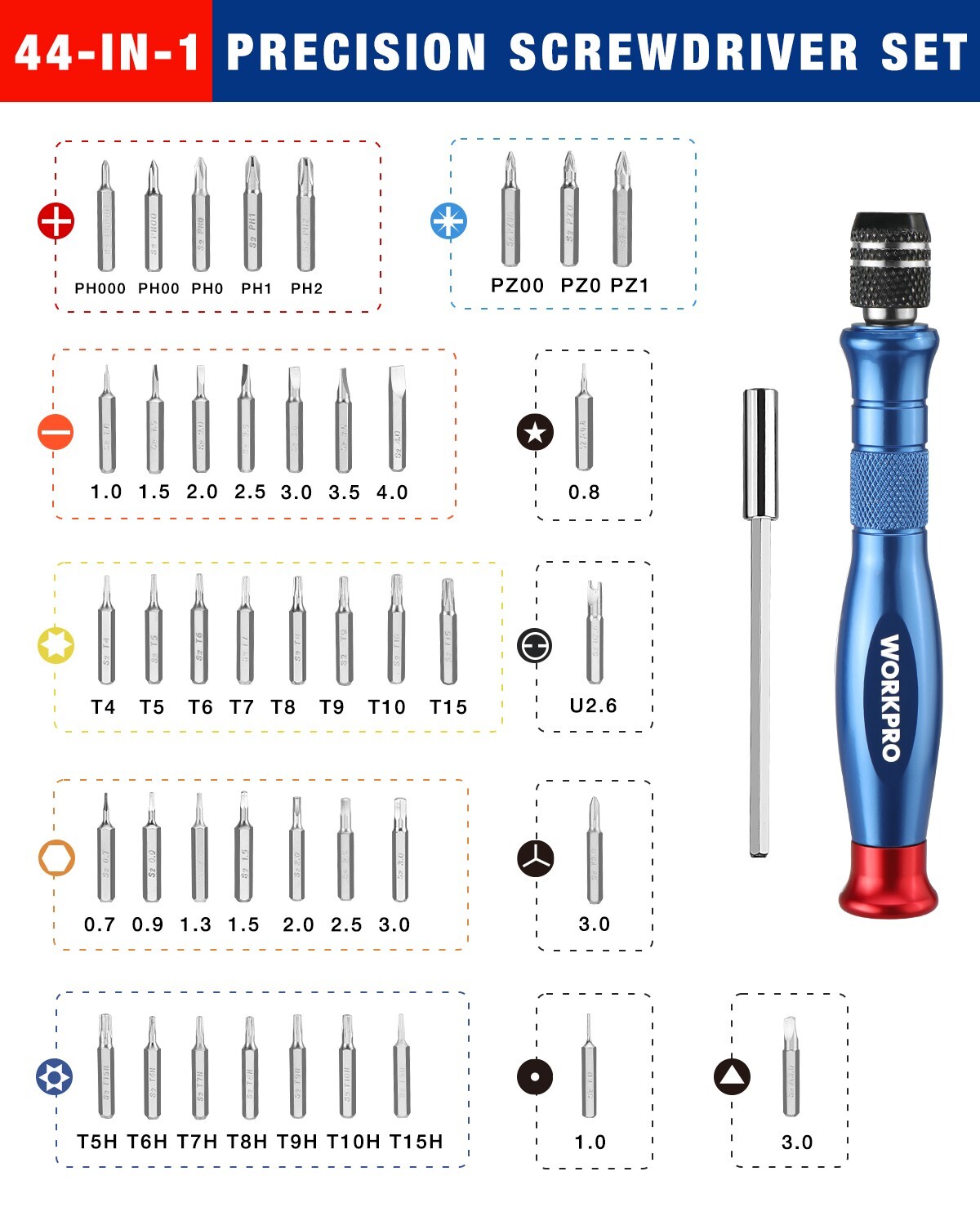 WORKPRO 44-in-1 Precision Screwdriver Set w/44pc S2 Steel Bit Manual Screwdriver