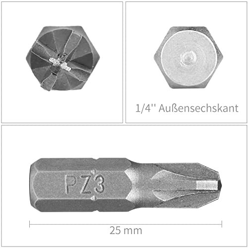 PZ3 Screwdriver Bit Set Pozi Bits 1/4 Inch Hexagon Bit 1 Inch 25PCS