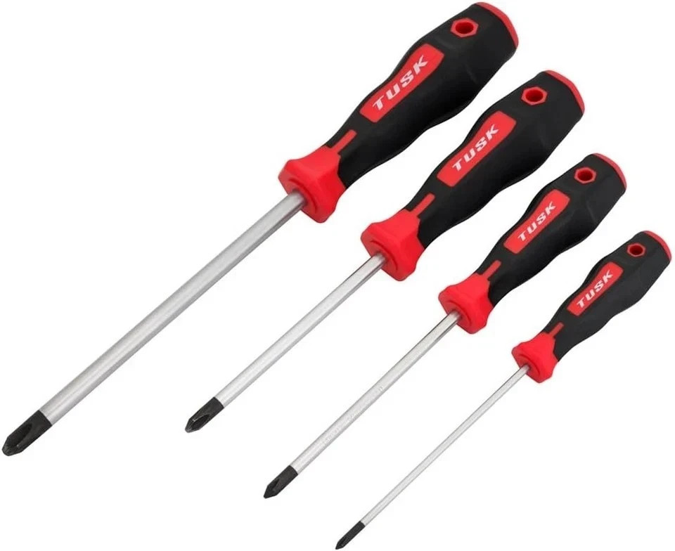 TUSK 4-Piece JIS Screwdriver Set #0 #1 #2 #3 Magnetic Tip Ergonomic