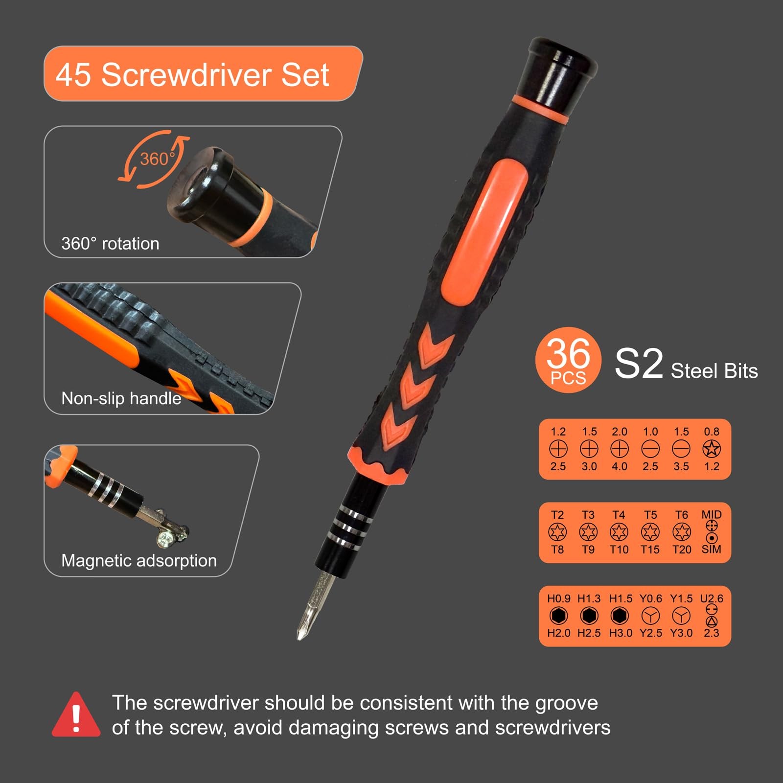 45PCS Precision Screwdriver Set With Case, Flathead Phillips Pentalobe Torx Star