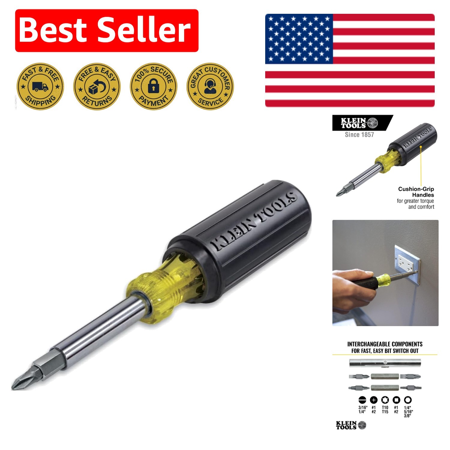 Compact 11-in-1 Multi-Tool with 8 Bits and Cushion Grip Handle – Durable Design