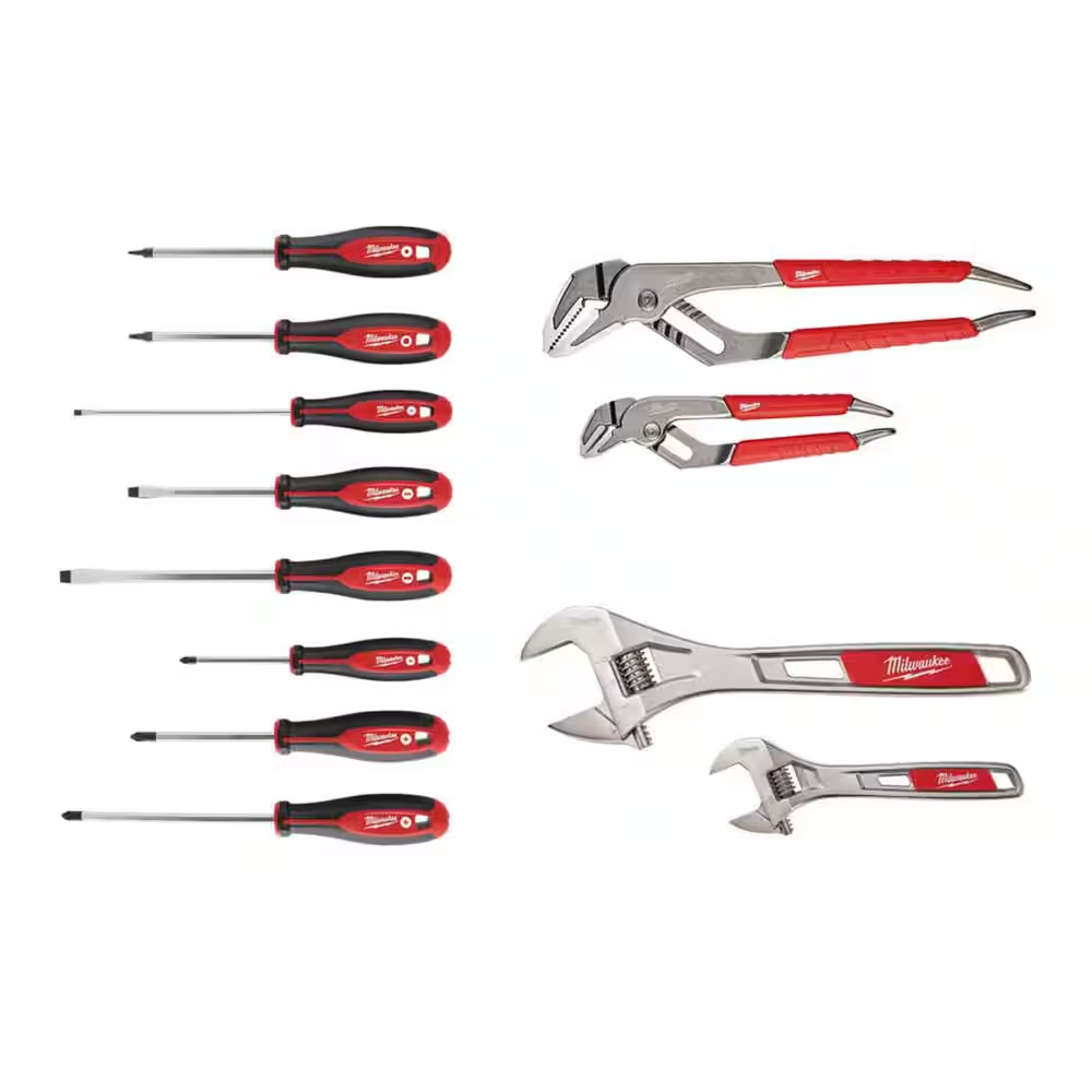 Screwdriver Set with 6 In. and 10 In. Adjustable Wrench Set and 6 In. and 10 In.