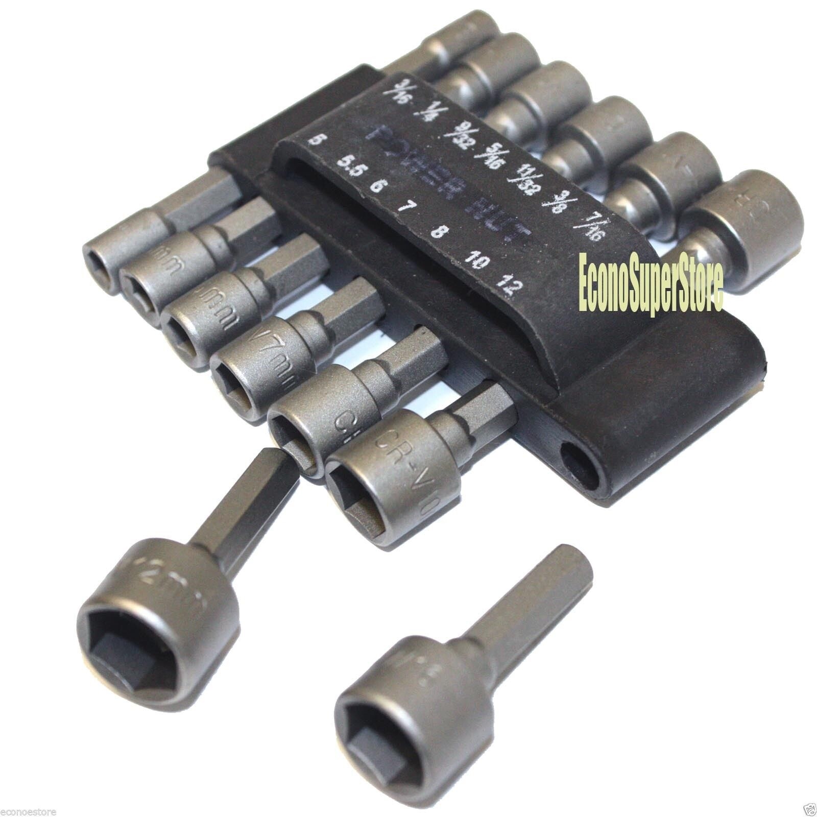 14pc Power Nut Driver Set Dual Metric MM & Standard SAE 1/4″ Shank CRV