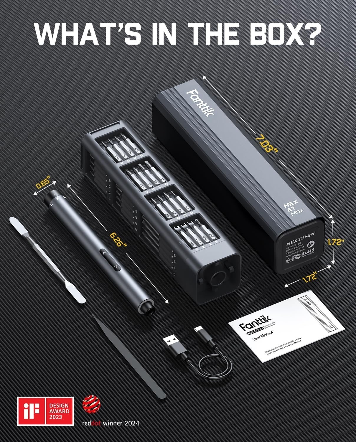 Fanttik E1 Max Electric Screwdriver, Mini Precision Screwdriver Set, 50 Magnetic