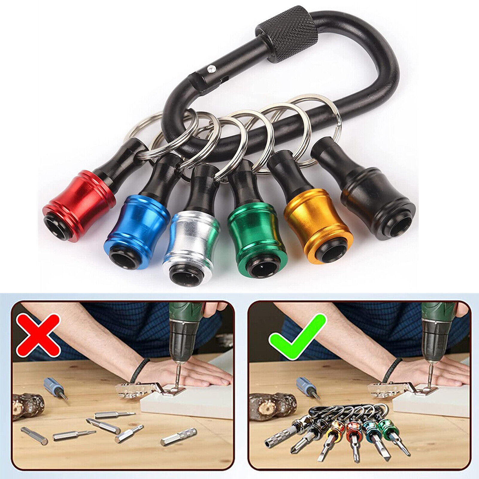12PCS Keychain Screwdriver Drill Bit 1/4″ Hex Shank Quick Release Holder Bit Set