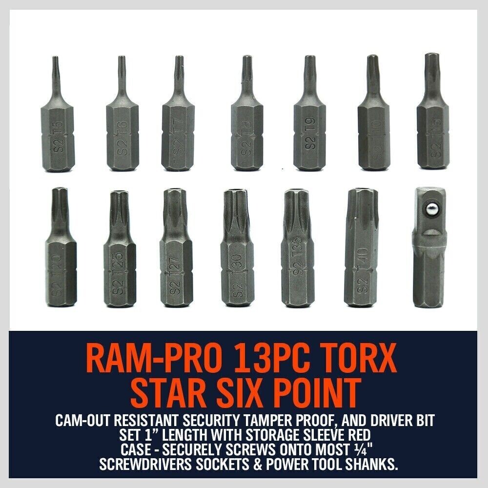 Torx Hex Bit Set Security Tamper Proof Torq Star Resistant S2 Steel T5 -T40 14PC