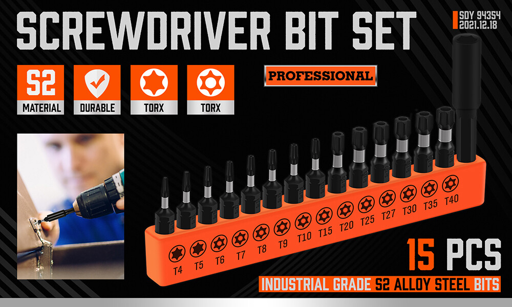 15Pc Impact Rated Security Torx Bit Set Tamper Resistant 1/4″ Magnetic Extension