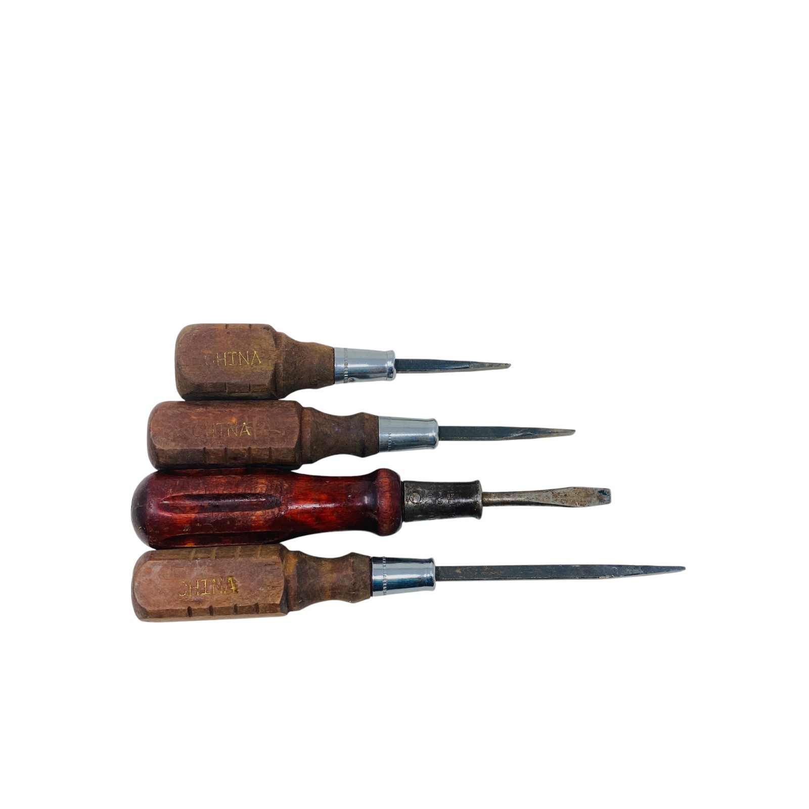 Vintage Millers Falls USA & Antique Tools Wood Handle Screwdriver, 4 Pcs