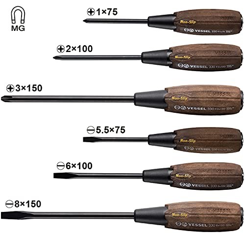 336PS Vessel 336Ps Wood Compo Tang Thru Screwdriver Set Of 6 Pieces Woody