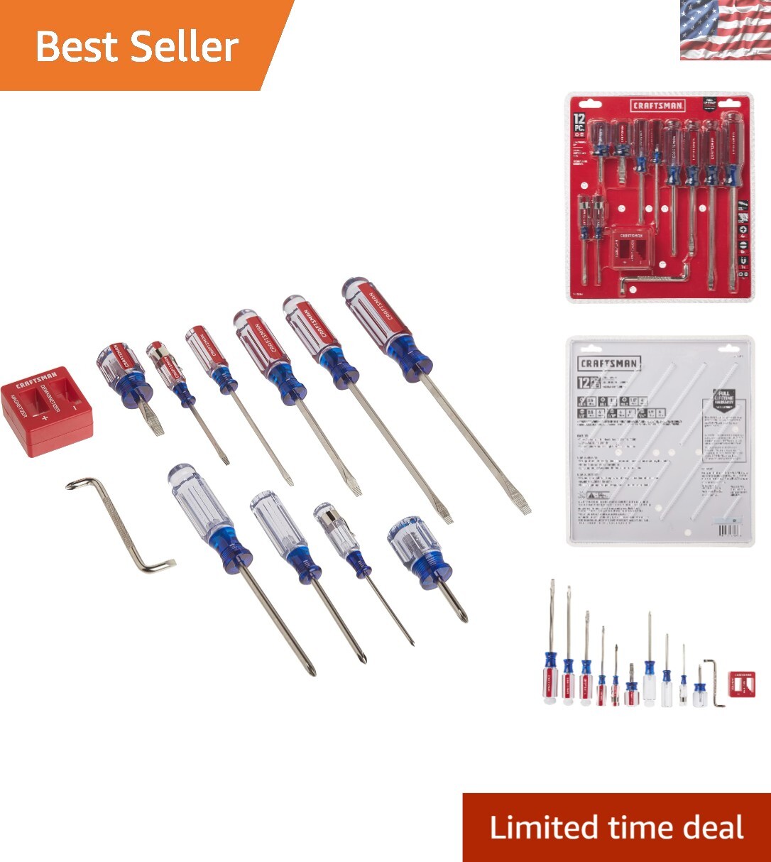 CRAFTSMAN Screwdriver Set, Assorted, 12Piece (CMHT65044)…