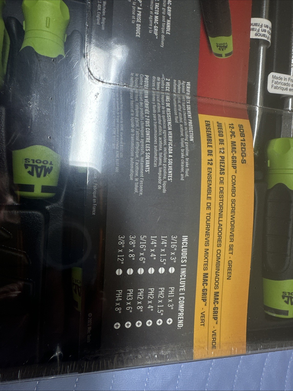 MAC TOOLS SDB12DG-S 12PC Mac-Grip Combination Screwdriver Set – Green. Brand New