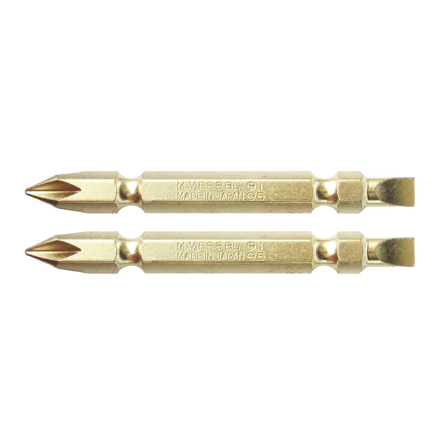 VESSEL GM142565 Gold Double-Ended Bit +1/-5mm 65mm High-Hardness Magnetic 2pcs