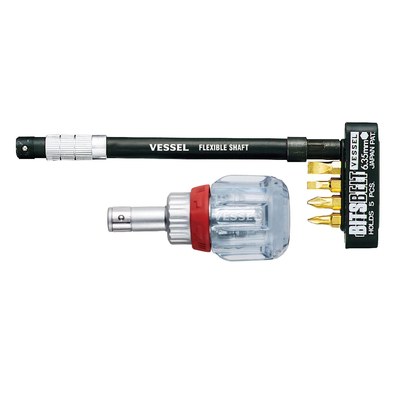 Vessel Tools TD6700FX4 CRYSTALINE Ratchet Stubby Screwdriver w/ Flexible Shaft