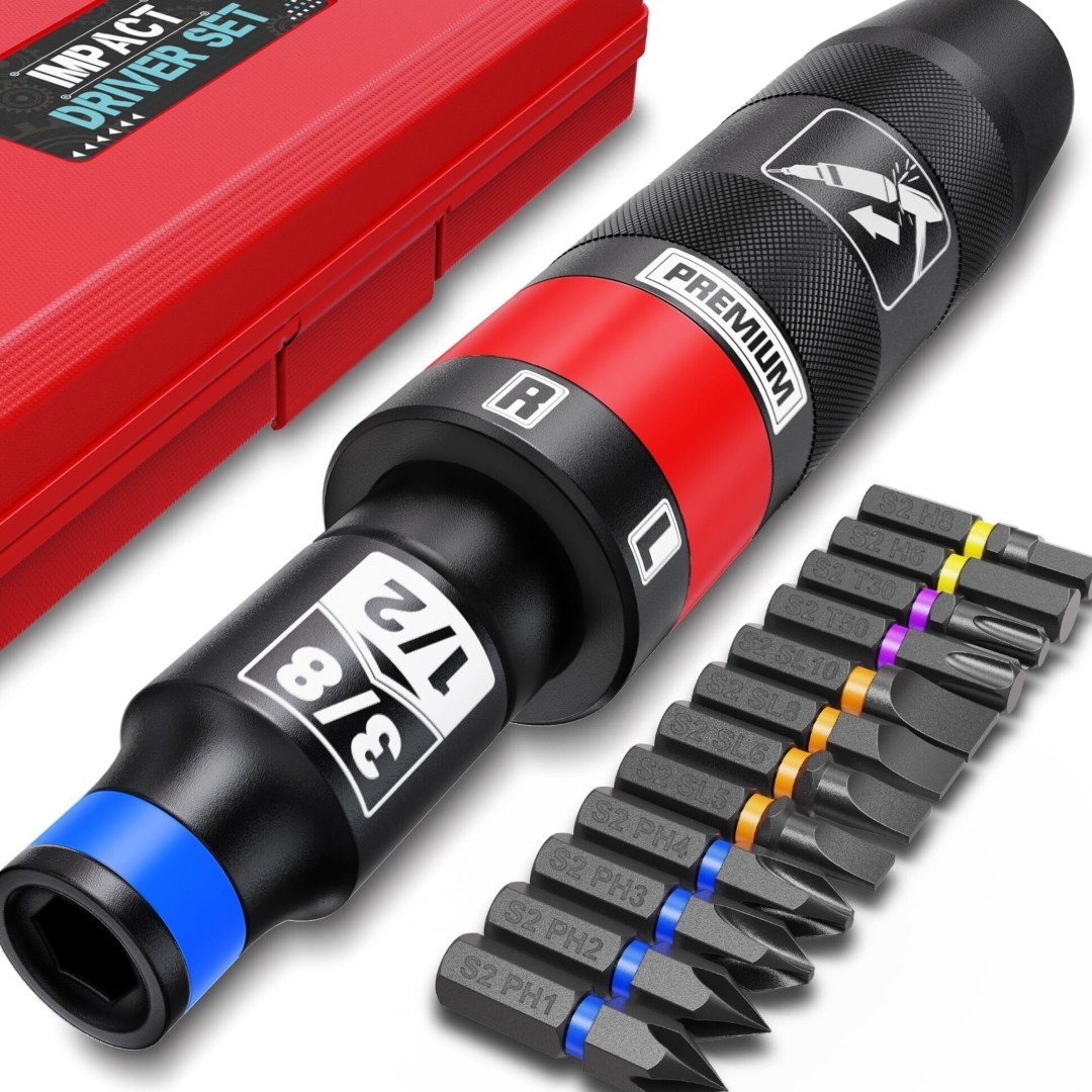 1/2″ Hand Impact Screwdriver Set, 13 PCS Manual Reversible Impact Driver Kit.