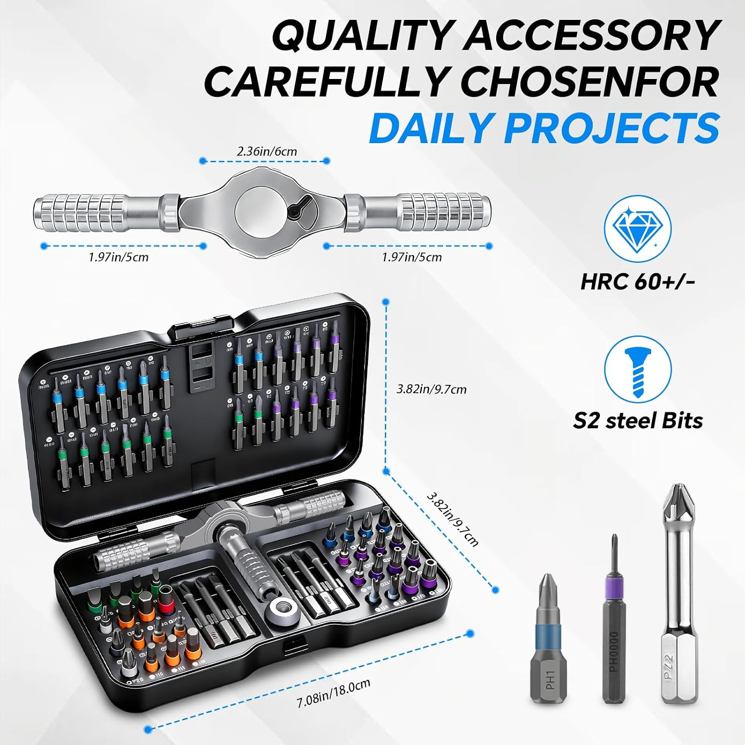 Ratchet Screwdriver Set: 66 in 1 Magnetic Screwdriver Sets, S2 Steel Bits, Porta