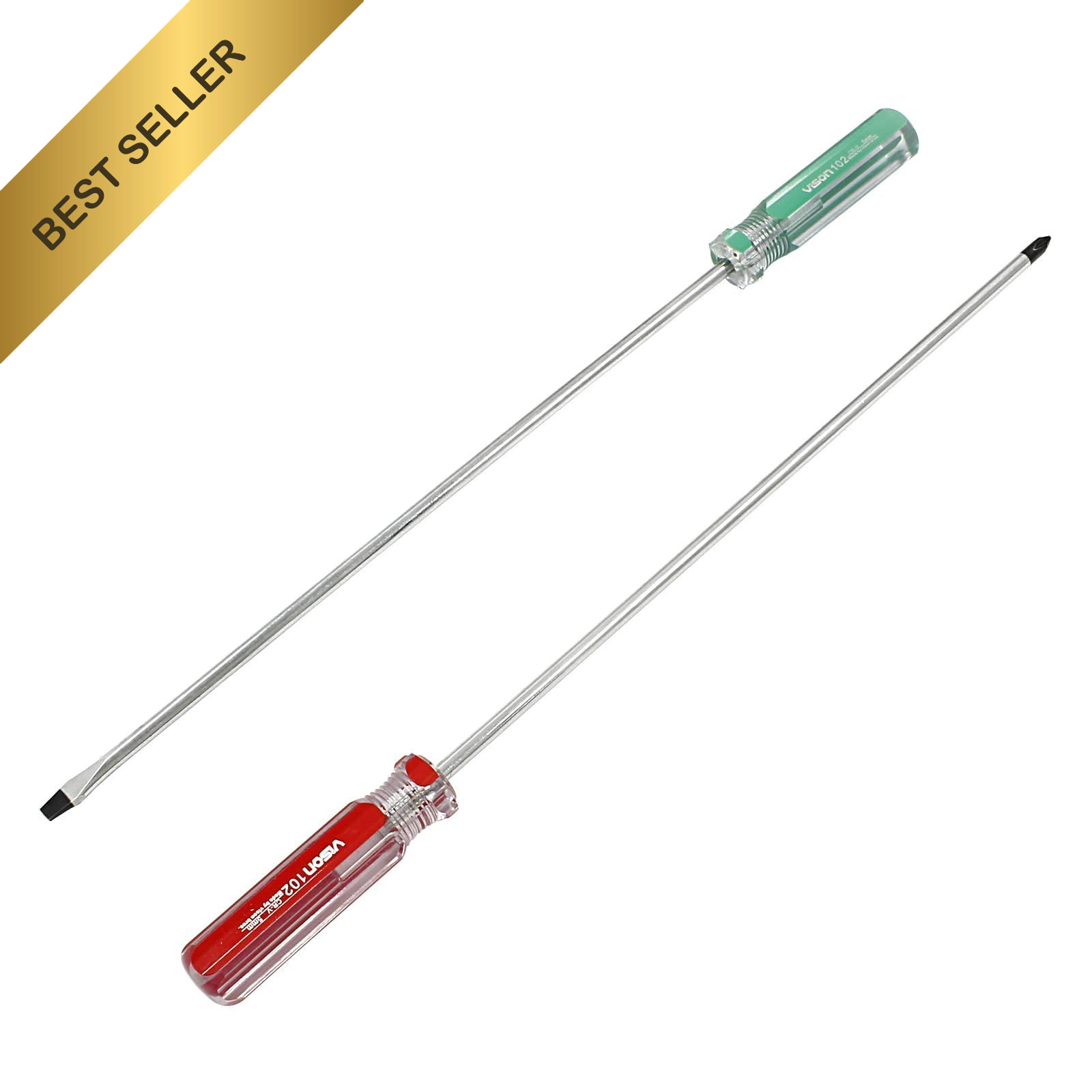 Hitefu 2Pcs 10 Inch Long Screwdriver Set Phillips Slotted Cross Flat Head 5mm Ti