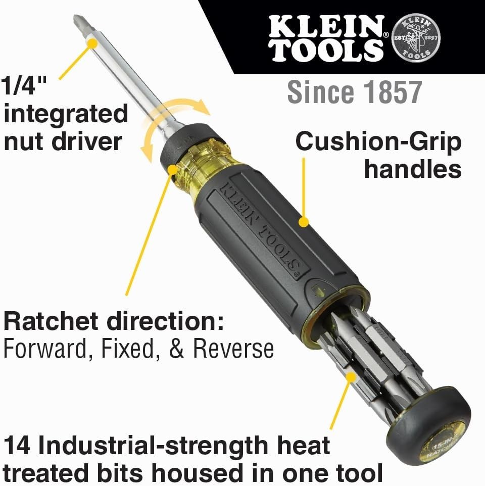 Multi-bit Ratcheting Screwdriver 15-in-1 with Phillips Slotted Torx Nut Driver