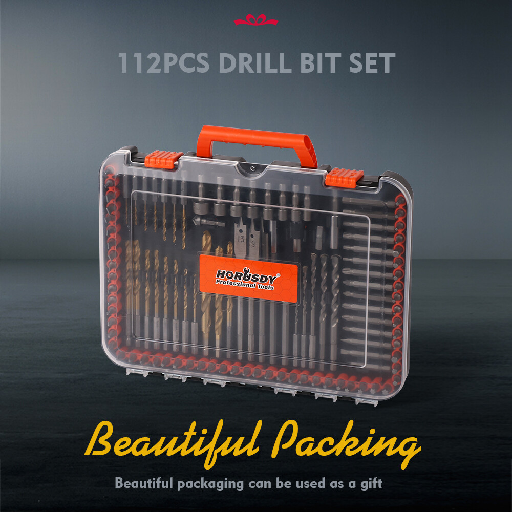 HORUSDY 112PC Impact Drill Bits & Screwdriver Set 1/4″ Hex for Wood Metal Cement