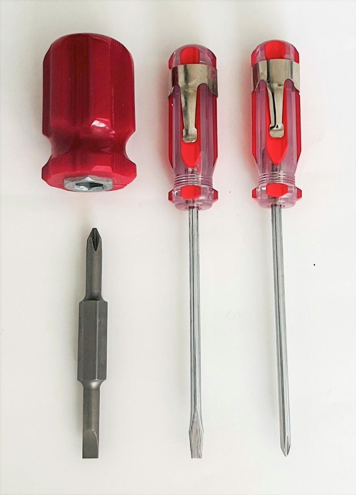 (3-Pc) 2-pc Screwdriver Set with Pocket Clips and 1-pc 2 in 1 Stuby Screwdriver