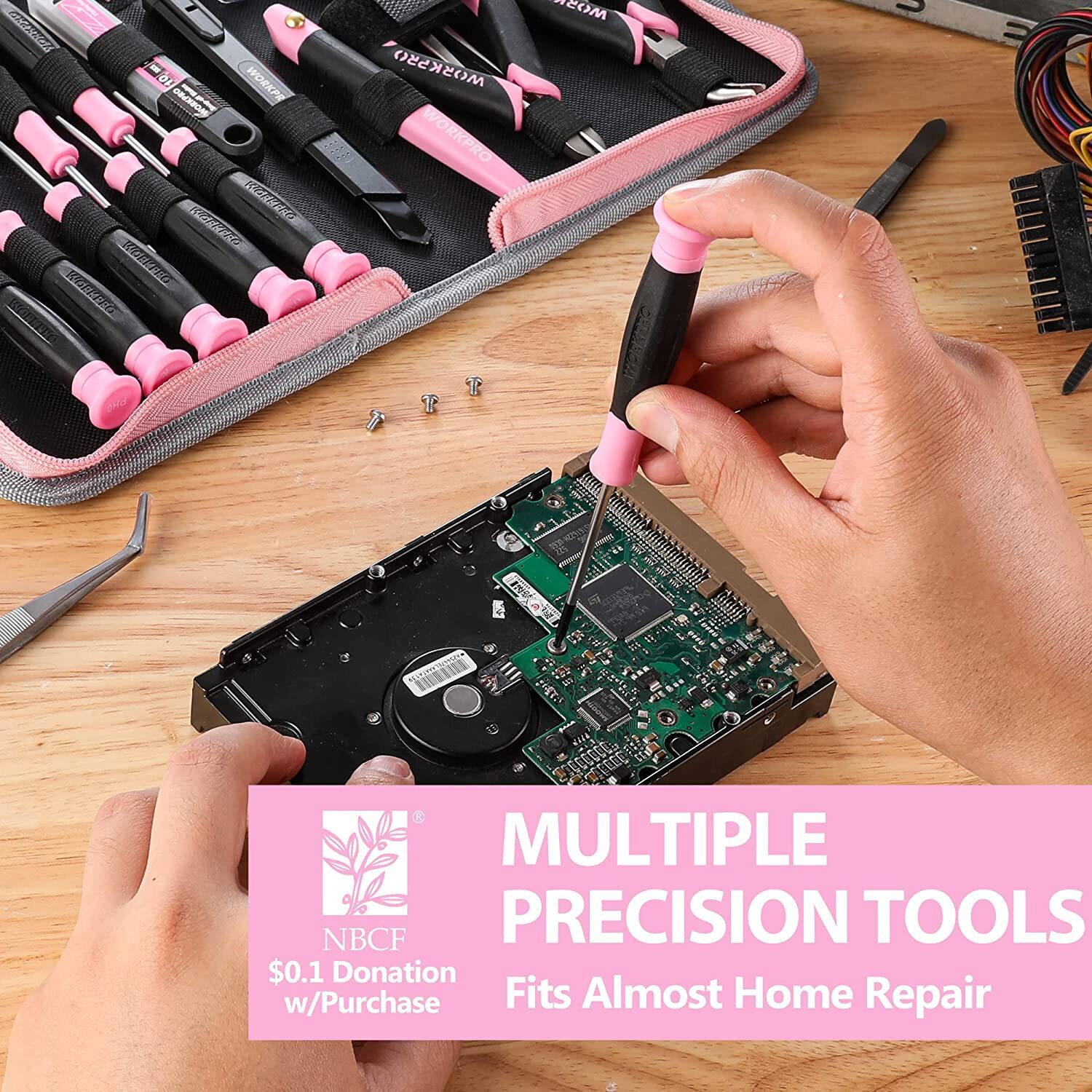 WORKPRO 33PCS Precision Repair Tool Set with Pouch Blue/Pink Pliers Set Tweezers