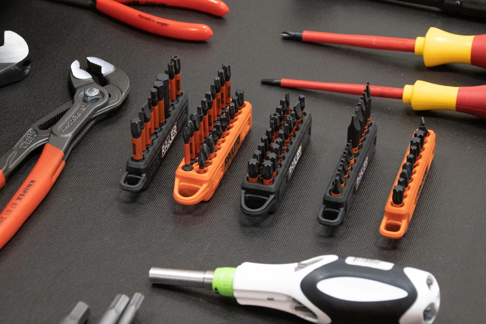 Screwdriver Bit Holder Storage Organizer – Railer 10-Hole Black + Orange