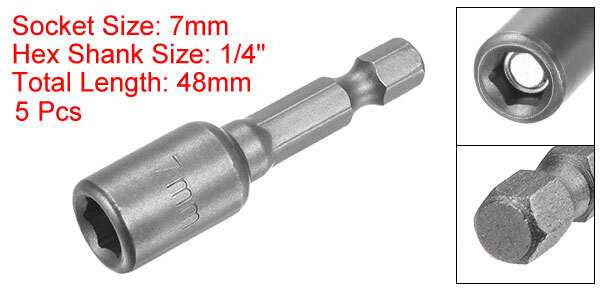 5pcs 1/4″ Quick-Change Hex Shank 7mm Magnetic Nut Driver Bit 1.89″ Length