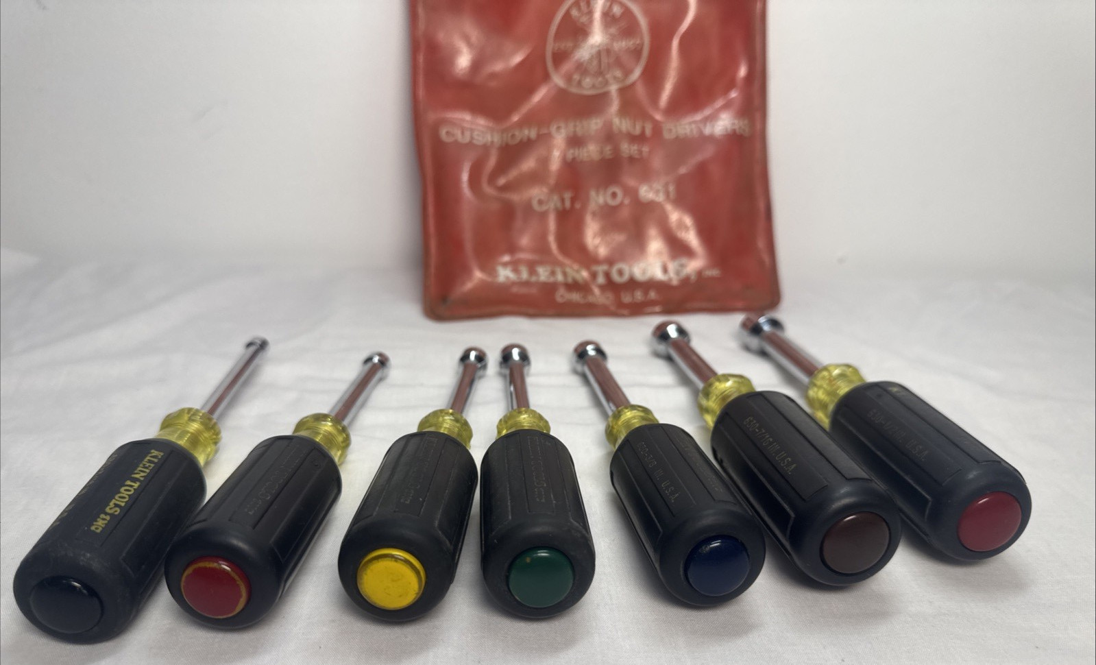 VINTAGE KLEIN 631 Standard Hollow Shaft Nut Driver Set 7 Piece Used
