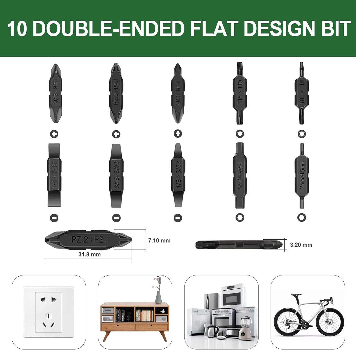 , Bit Kit, 10 Double-Ended Screwdriver Bit Set for Multi-Tools, Pocket Tool E1