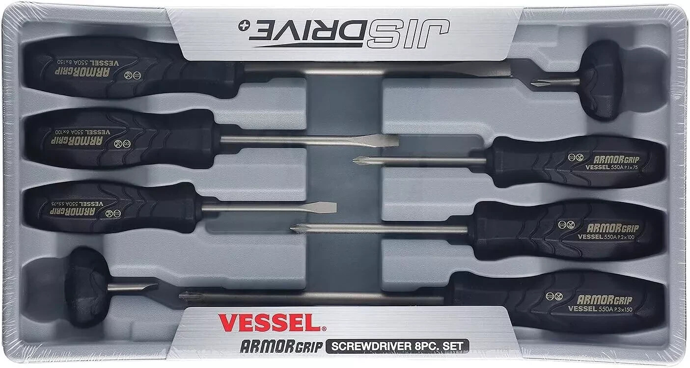 VESSEL ARMOR GRIP Screwdriver 8PC. Set (JISDRIVE) No.550A8Ptu (Previous)