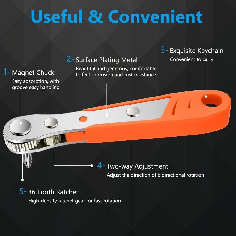 Magnetic Right Angle Screwdriver Hex Forward & Reverse Ratchet Wrench +10 Bits