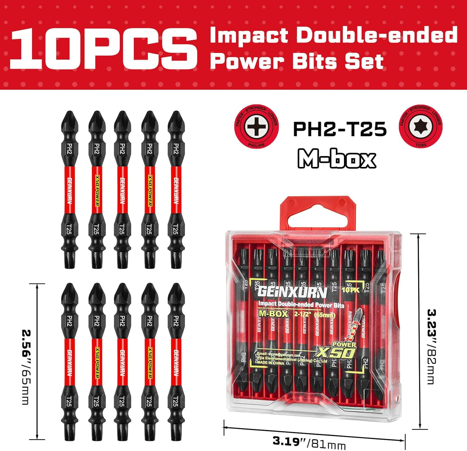 10X PH2 T25 Double End Impact Bits Set Magnetic S2 Steel Driver Bit w/ Case