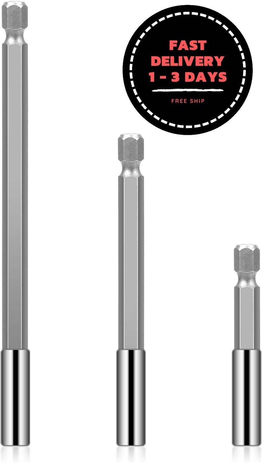 3 extensiones magnéticas para brocas de 1/4″ con vástago hexagonal y puntas de