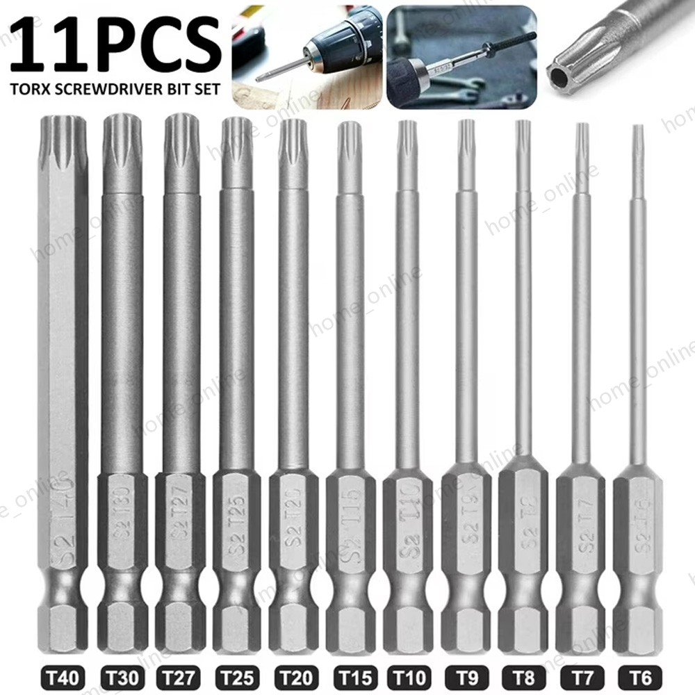11Pcs T6-T40 Magnetic Head Torx Screwdriver Bit Set Security Tamper Proof Star