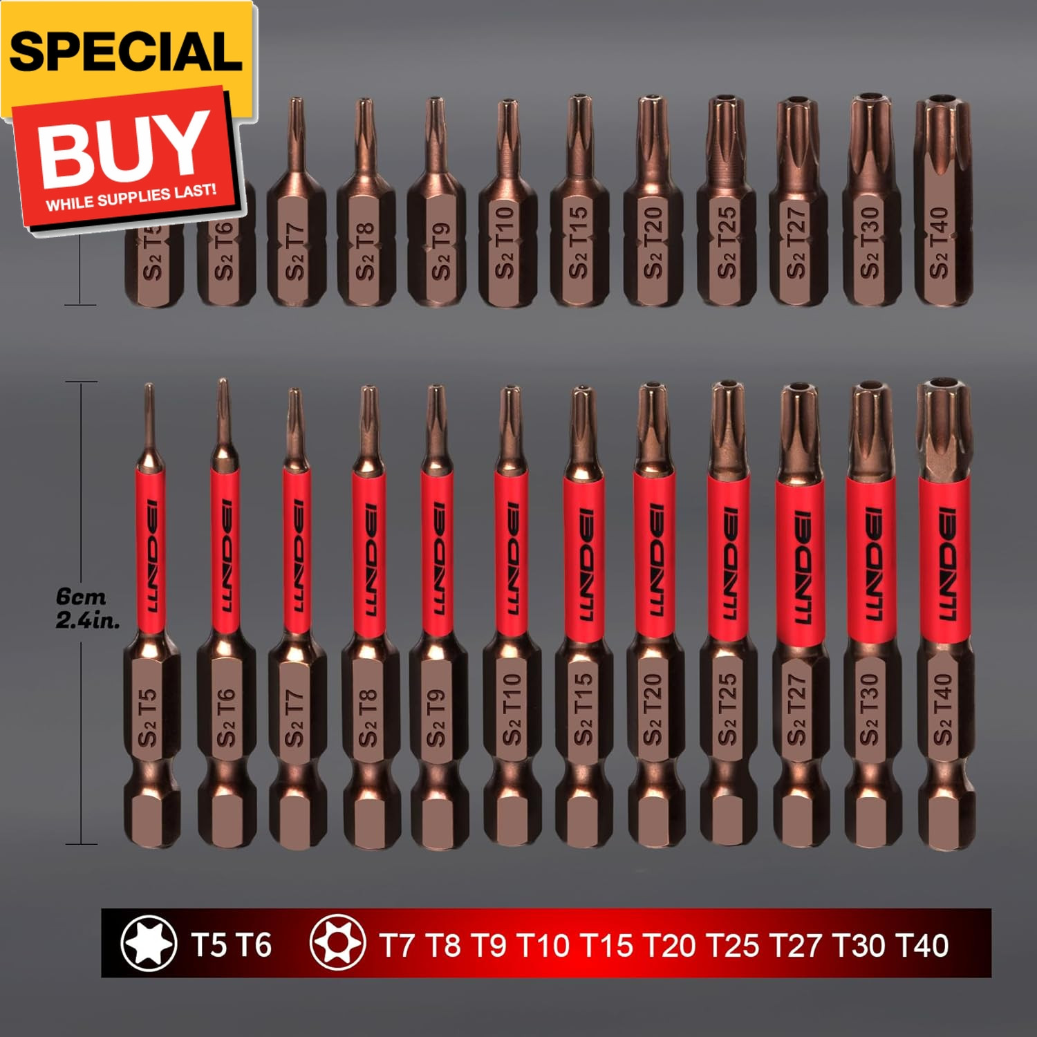25 PCS Torx Bit Set(T5-T40), Security Torx Bits, Tamper Resistant Star Set, 1″ a