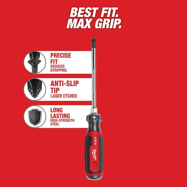 Milwaukee Tool Mt203 6 In. No 3 Phillips Cushion Grip Screwdriver (Made In Usa)