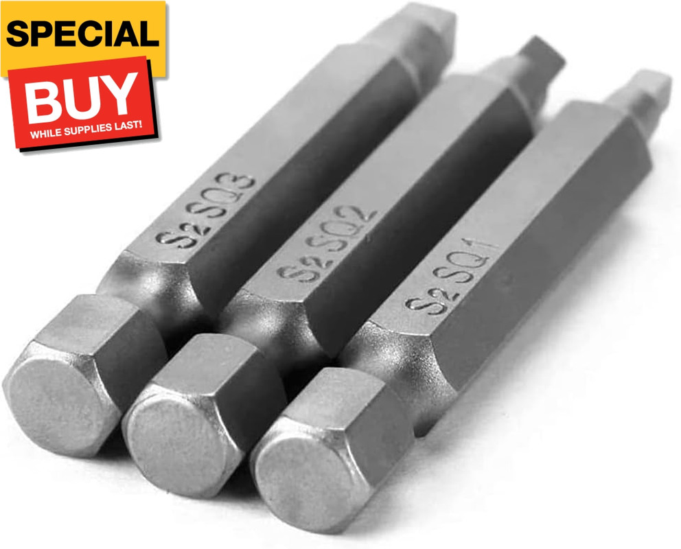 6 Pieces Square Screwdriver Bits, 1/4 inch Hex Shank S2 Steel Square SQ1 SQ2 SQ3