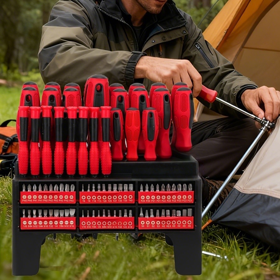 100-piece insulated magnetic screwdriver tool set with plastic stand, suitable f
