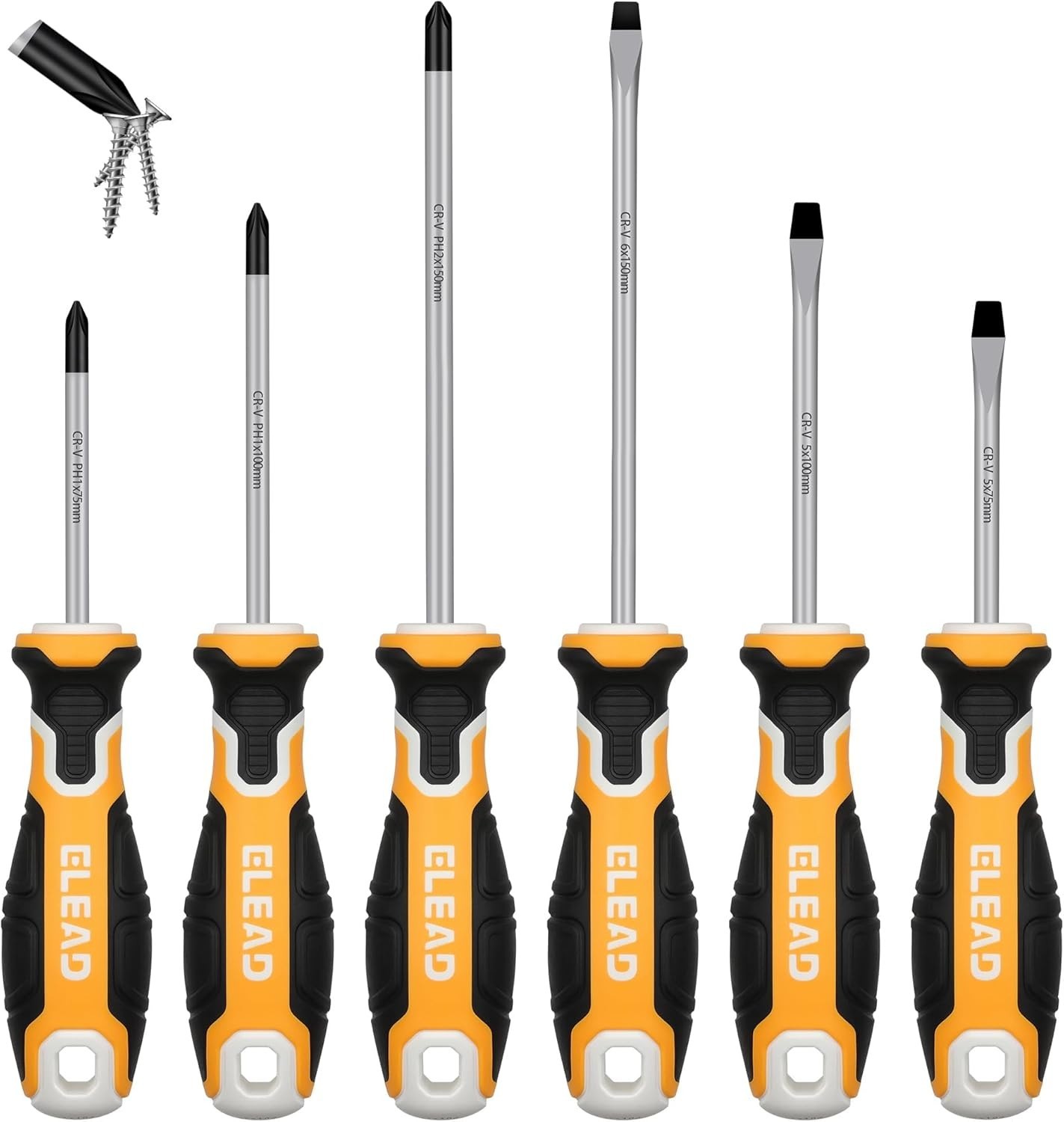 6-Piece Magnetic Screwdrivers Set, 3 Phillips and 3 Slotted Tips Professional Cu