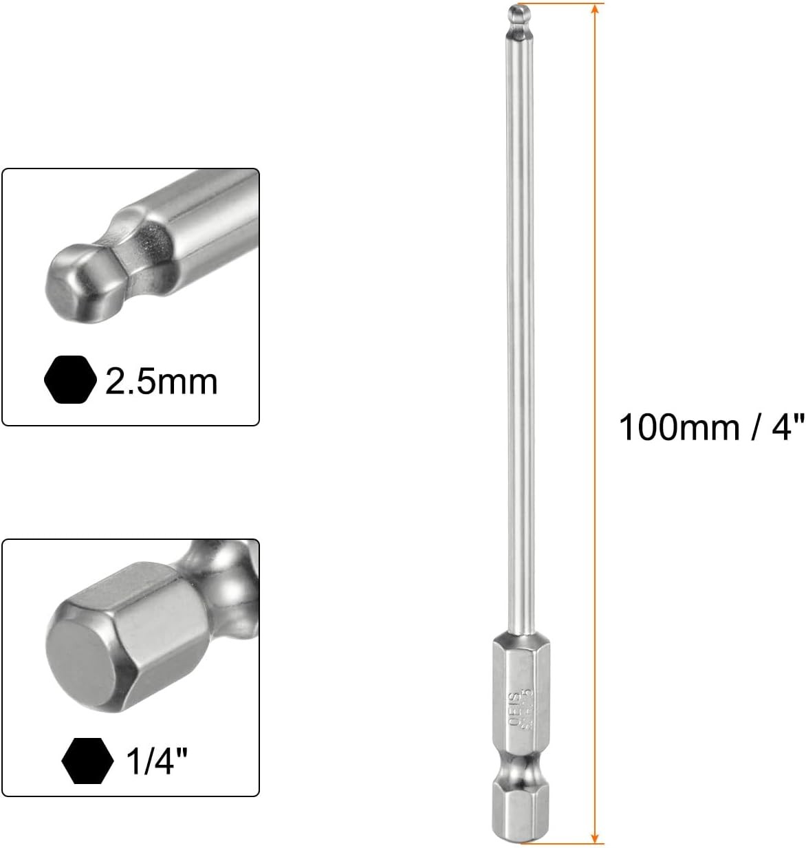 HARFINGTON 2pcs Ball End Hex Screwdriver Bit Set 2.5mm (H2.5) x 100mm