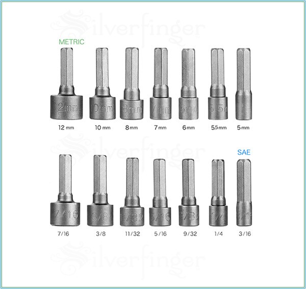 Nut Driver Set 14 Piece ¼” Hex Nut Driver Bit Set 3/16–7/16 inch + Metric 5-12mm