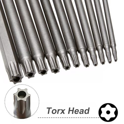 11pcs Extra Long Torx Screwdriver Bit Set, Magnetic S2 Steel Star Bits T6-T40 1/