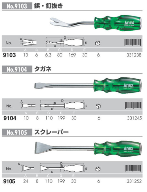 ANEX Heavy Duty Plastic Grip Scraper 24mm No.9105 JIS Japan