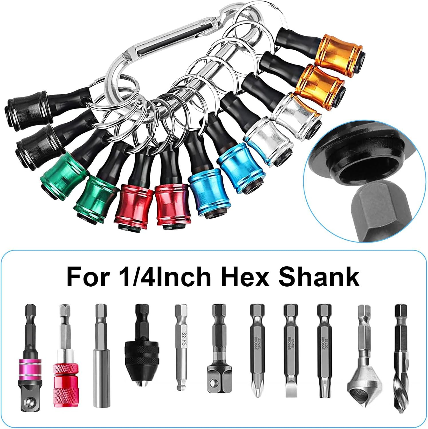 Linkstyle 12PCS 1/4 Inch Hex Shank Screwdriver Bits Holder Extension Bar Keychai