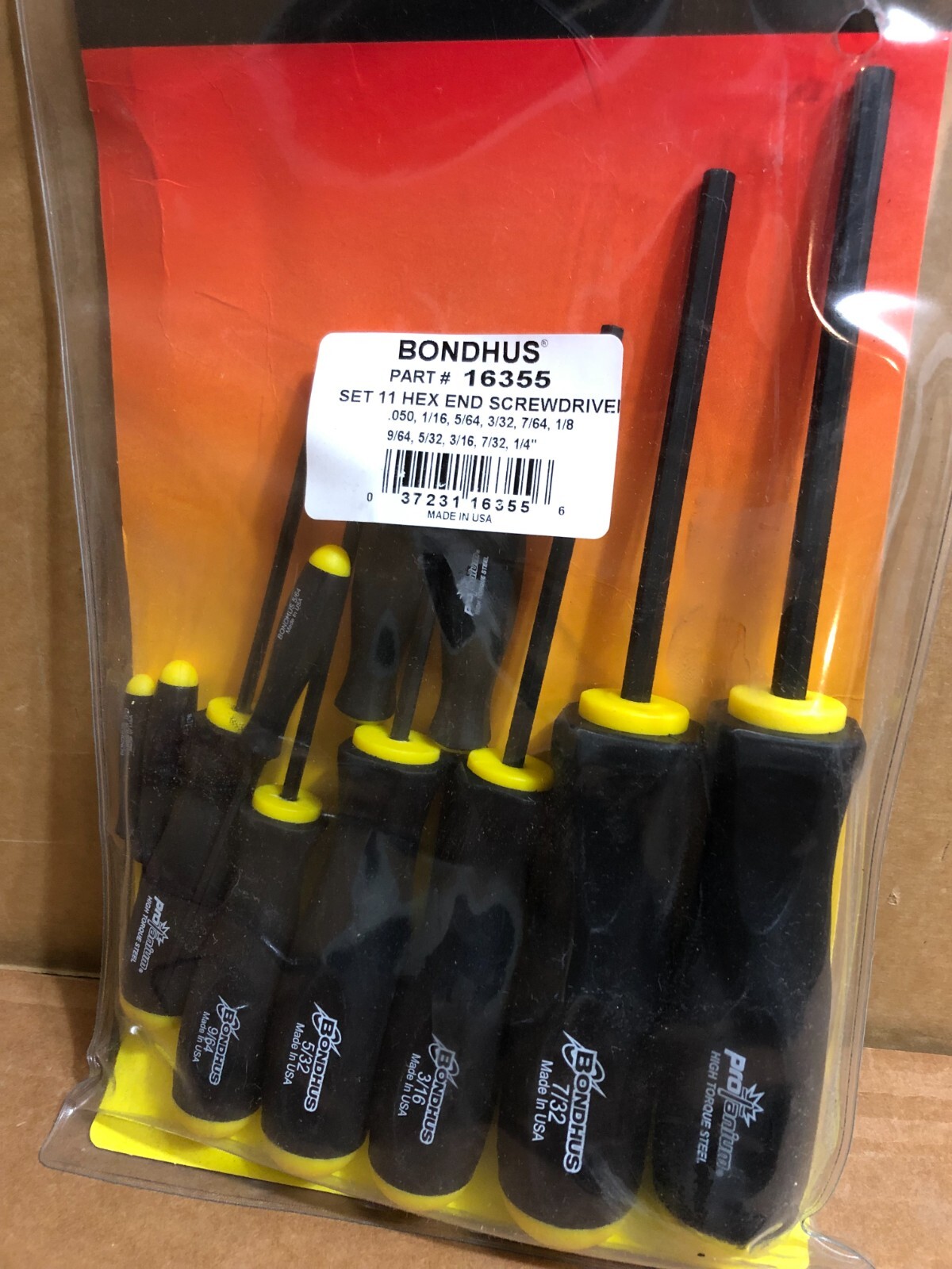 Bondhus 11pc Ball End Hex Screwdriver Set 16355 0.50-1/4″ MADE IN USA