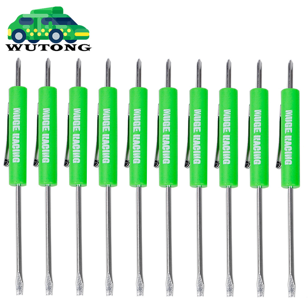 10x Green Mini Pocket Screwdriver Phillips & Flat Head Tip with Magnet and Clip