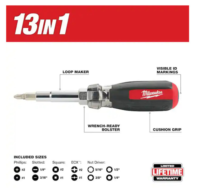 Milwaukee 13-in-1 Multi-Tip Cushion Grip Combination Screwdriver | 48-22-2880