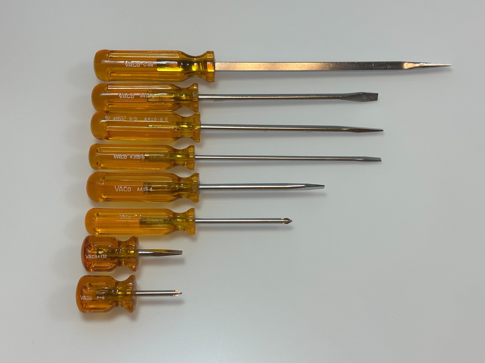 🇺🇸 VACO Tools USA 8pc Flat & Phillips Screwdriver Set, Amber Hard Handle, NOS