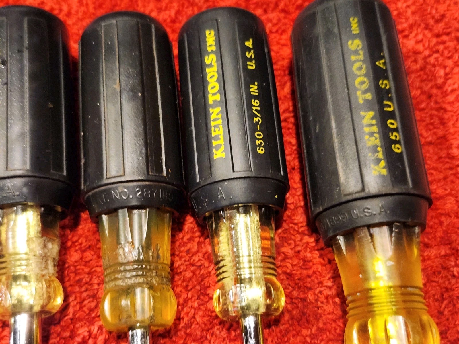 VINTAGE KLEIN 631 Standard Hollow Shaft Nut Driver Set 7 +1 Piece Bonus #650 Awl