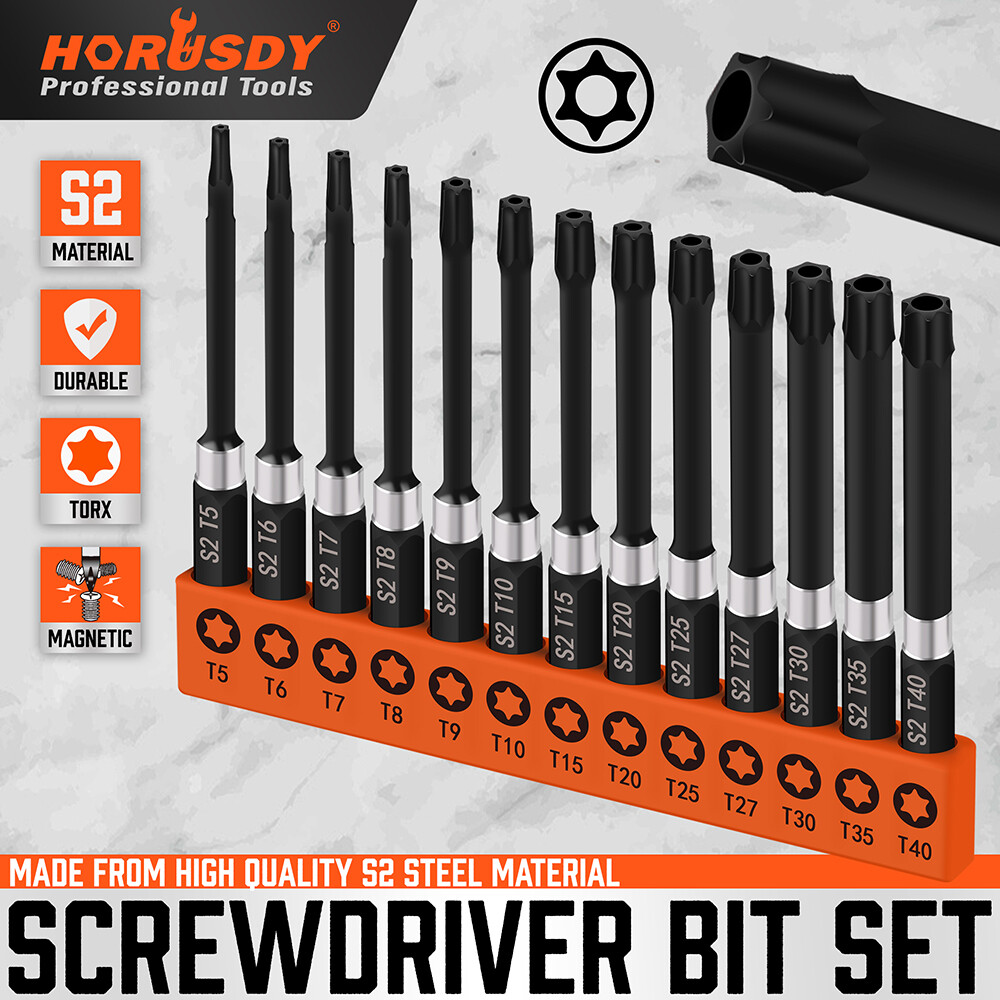 13Pc Magnetic Torx Screwdriver Bit Set Temper Proof Long Torque Sleeve T5-T40